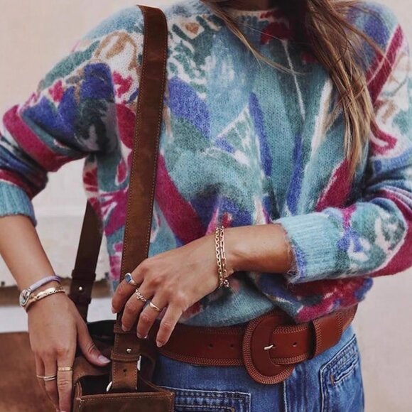 BEST Sezane Ines Jumper Sweater Multicolor Floral French Knit Causal Wool - Picture 5 of 11